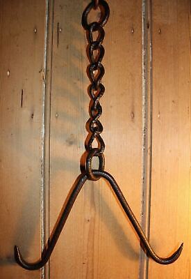 Antique Wrought Iron Gambrel/Butchers/Game Hook with Chain Meat/Beam/Hanging 3