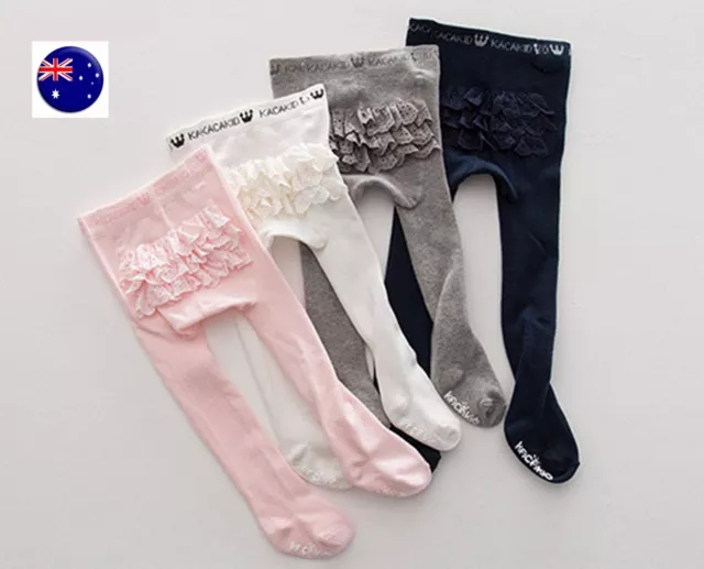 Girl Baby Kids Ruffle Frilly lace Bottoms Warm Tights Stockings Pantyhose 10m-2y