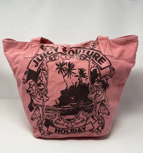 Vintage Summertime Juicy Couture Large Beach Tote Bag Canvas Pink/black Y2K