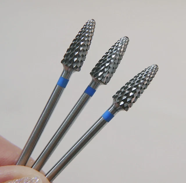Broca de uñas de carburo azul plata mediana gel afilado en forma de maíz 1 pieza tipo 2