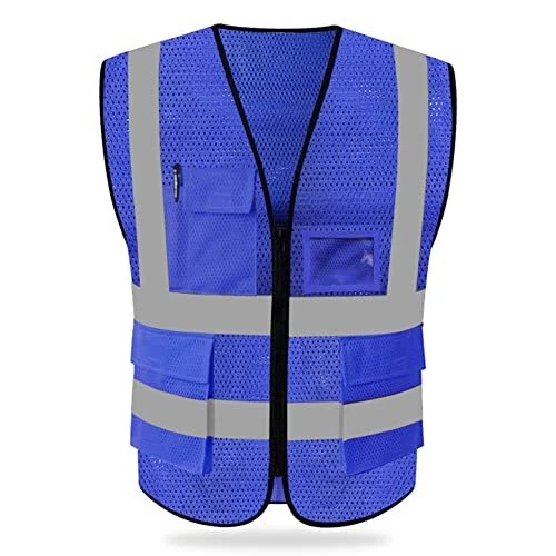 HYCOPROT High Visibility Mesh Safety Reflective Vest with Pockets Large Blue