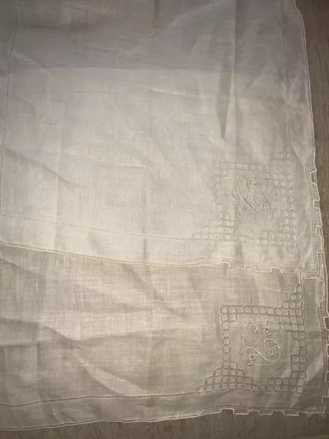 Vintage ladies drawn  handkerchief, hankie, white pair with initials in corner