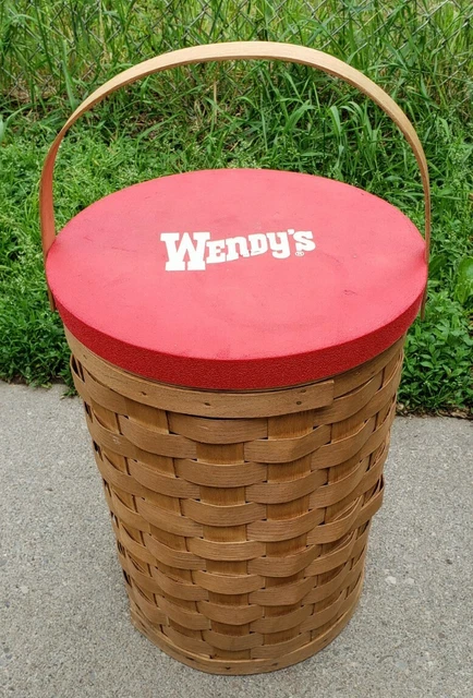 RARE Wendy's Advertising Picnic Cooler Peterboro Basket Co Wendys Food Logo Sign
