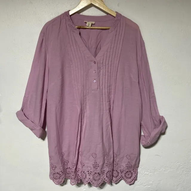 Style & Co Womens Eyelet Hem Top Shirt Sz. XXL 2XL Lily Lavender NWT $54 Pleated