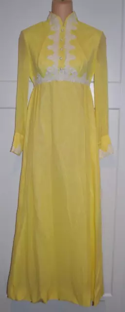 Vintage Yellow Chiffon Wedding/Formal Long Maxi Dress 60's-70's