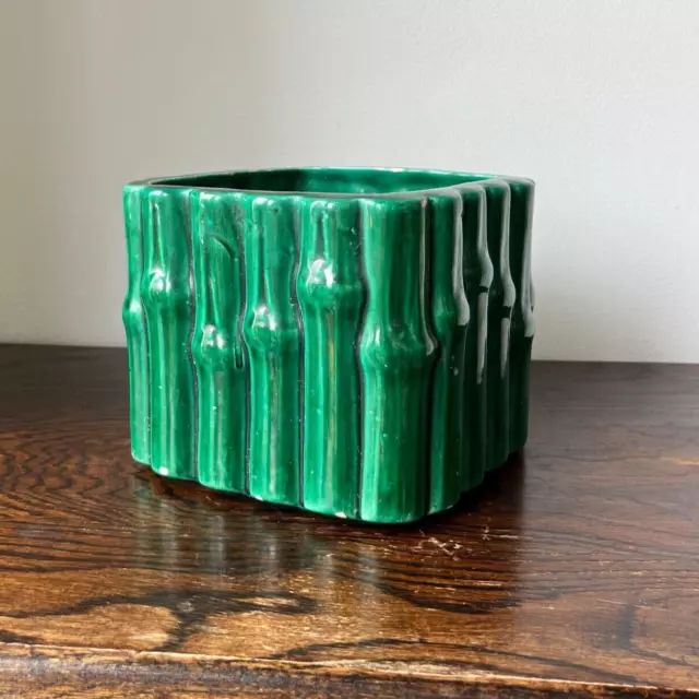 Lovely mid century vintage ceramic faux bamboo planter green ceramic planter