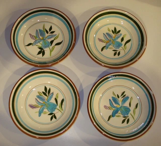 4 Stangl Country Garden Berry Bowls Blue Iris 6.5" Dessert Bowls Flowers Floral
