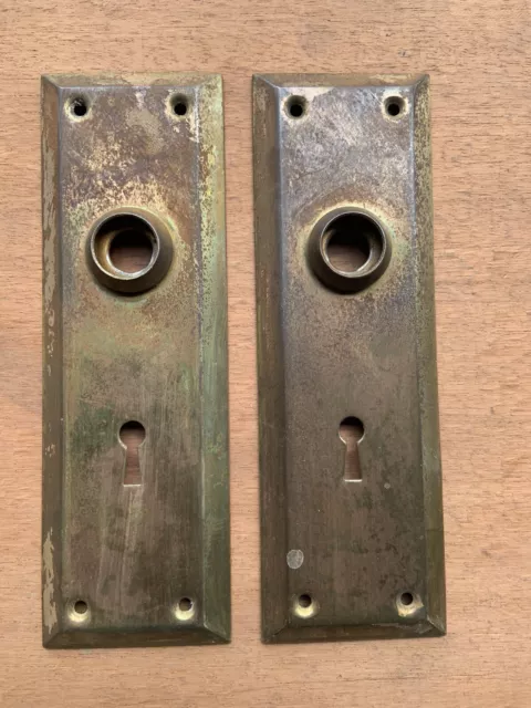 Vintage Pair Art Deco Style Fancy Door Knob Back Plates Restore