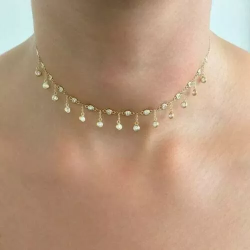 3CT Lab Created Diamond Dainty Dangle Choker By The Yard Necklace 16" Chain