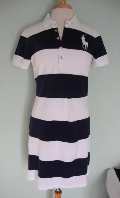 Ralph Lauren Navy Blue + White Stripe Polo T-Shirt Cotton Dress Size XL