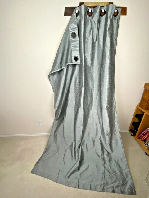 World Market Silver Gray Curtains 3 Panels 48" x 84" Lined Metal Ring Eyelet
