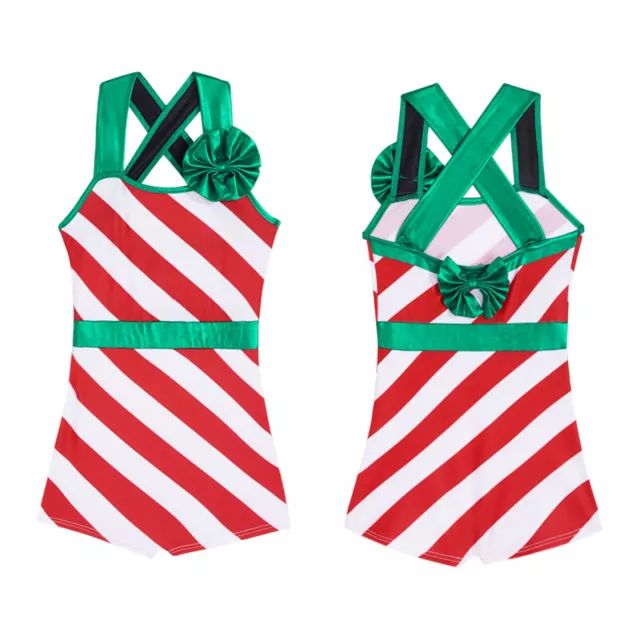 Kid Girls One Piece Stripes Printed Candy Jumpsuit Christmas Theme Party Costume