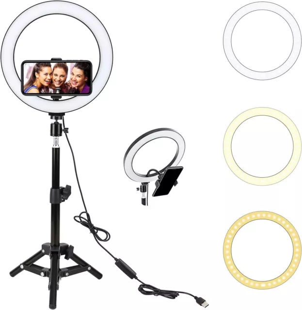 BONFOTO Ringlicht 10 Zoll Ringleuchte mit 45cm Stativ Tischringlicht schwarz