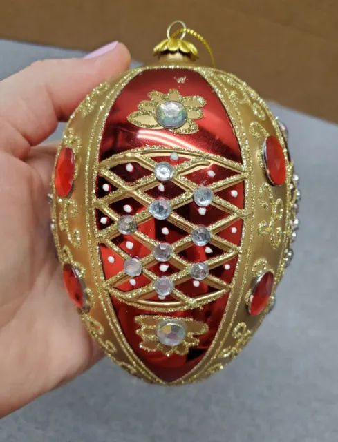 Christmas Tree Egg Ornament Beautiful Red & Gold