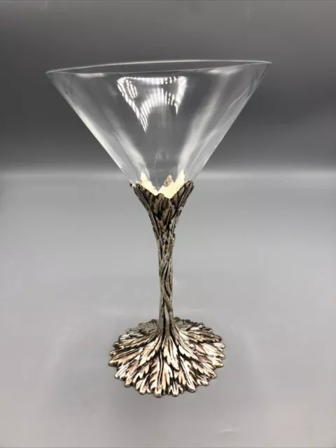 Grey Goose Vodka Martini Glass Pewter Stem Metal Vine Leaf Cocktail Crystal 7"