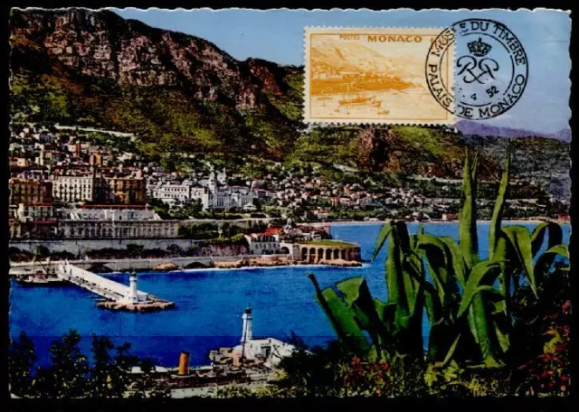Leuchttürme, Hafen von Monte-Carlo. Karte. SoSt. Monaco 1952