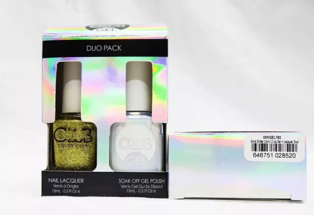 Color Club Matching Soak Off Gel + Nail Lacquer Polish Duo Gold Glitter 780
