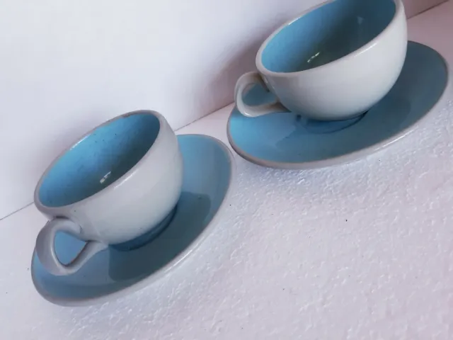 2 Harkerware StoneWare's Blue Mist cup and saucer sets