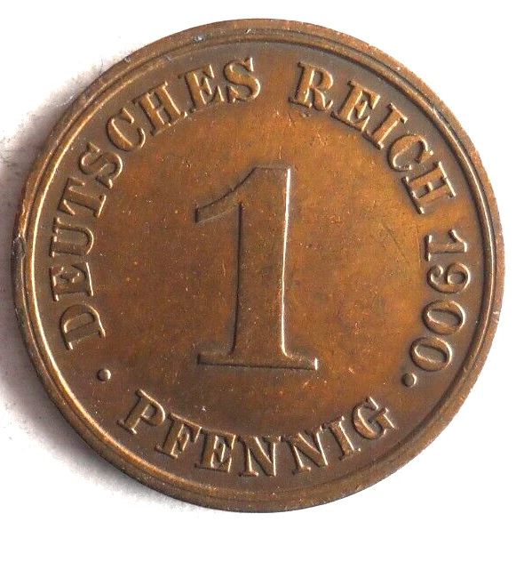1900 J GERMAN EMPIRE PFENNIG - Excellent Coin - FREE SHIP - Vintage Bin #23