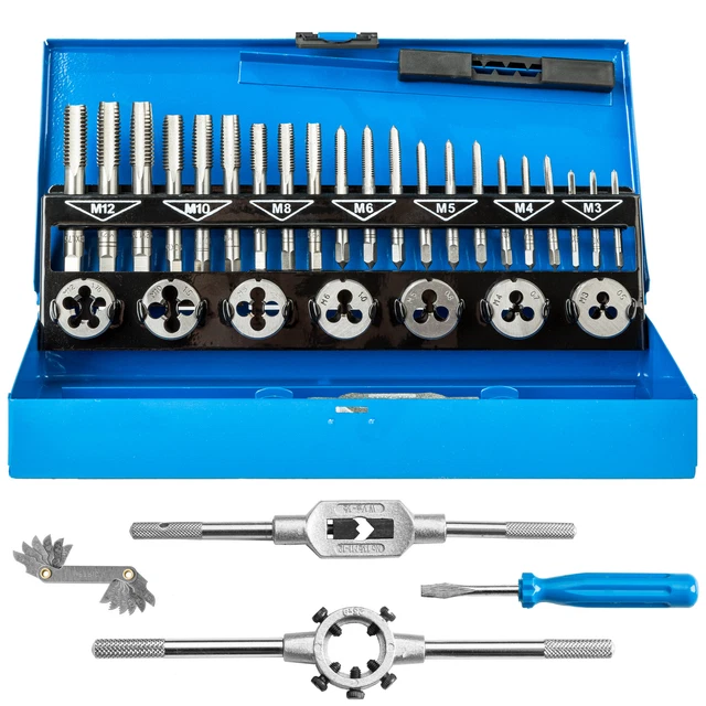 Serie set di utensili per filettare maschi M3-M12 filettatura metrica 32pz nuovo