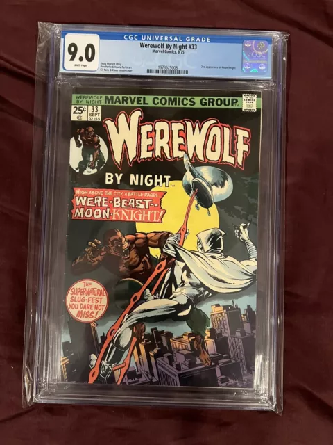 Werewolf By Night #33 Cgc 9.0 2Nd App Of Moon Knight 1975 Marvel Mcu Key Vf Nm