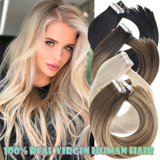 Cinta trama de piel en extensiones de cabello humano Remy reales 40 piezas cabeza completa recta gruesa