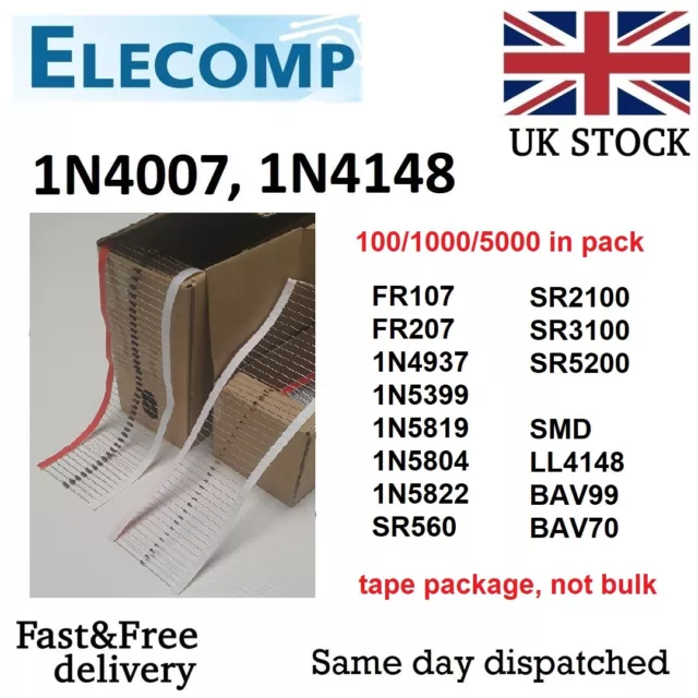 1N5408 1N5822 1N4007 1N5819 FR107 FR207 Diodes 1000+ pcs Free postage UK stock