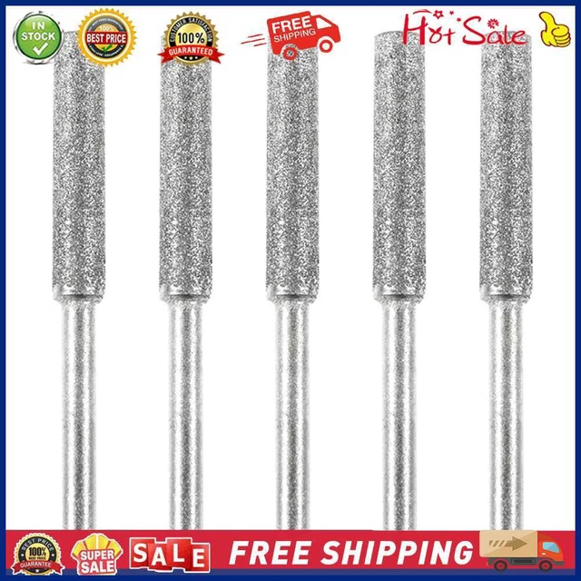 5pcs/Set Diamond Coated Grinding File Stone Heads Drill Bit (4.8mm Silver)