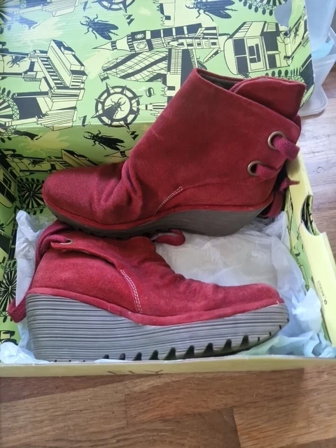 FLY LONDON YAMA Boots Burgundy Red Suede Leather Wedge Heel Size 5 UK 30.00 PicClick UK