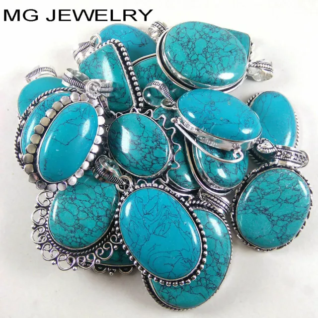 Vrac Solde 200 Pièces Turquoise Gemme Pendentif Lot 925 Plaqué Argent