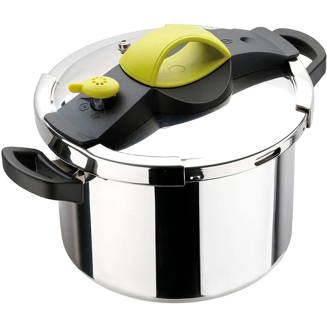18/10 Stainless Steel Sitrapro Pressure Cooker, 8.45 Qt, Green Bakelite Handle