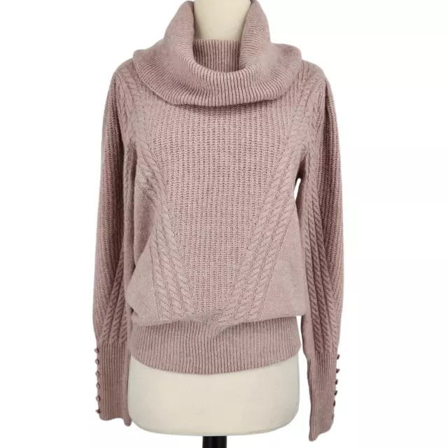 T Tahari Cowl Turtleneck Cable Knit Wool Blend Sweater Medium