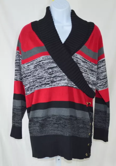 STYLE & CO Women's Black Red Gray Faux Wrap Sweater Size 0X