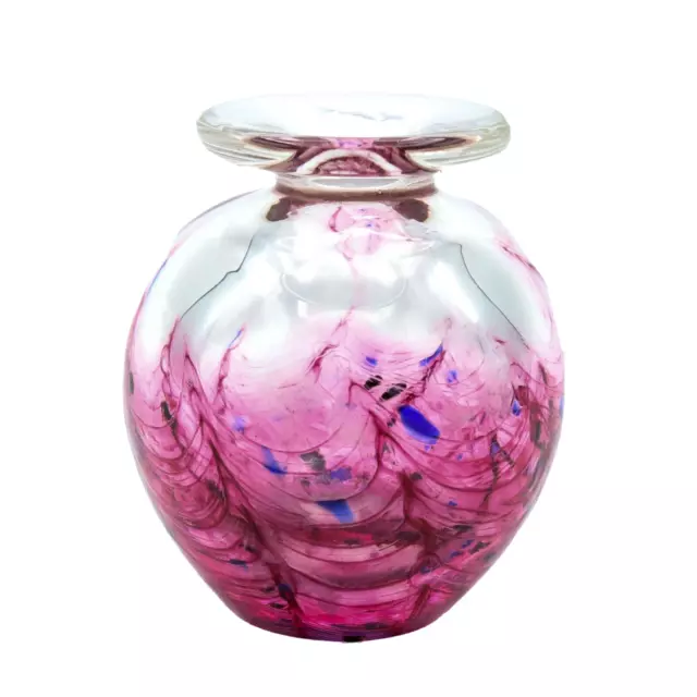 Hand Blown Art Glass Miniature Bud Base Swirled Pink & Blue