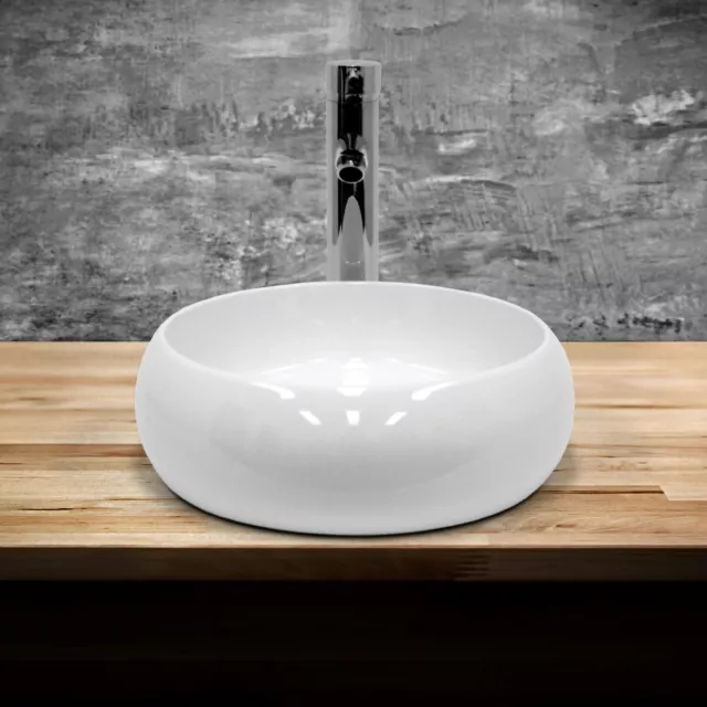 Lavabo en céramique blanc vasque èvier à poser design rond moderne Ø 400 mm 3