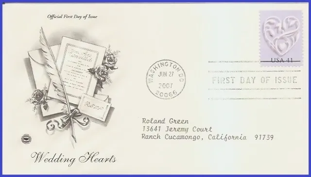 USA5 #4151 ADDR PCS ARTCRAFT FDC   Wedding stamps