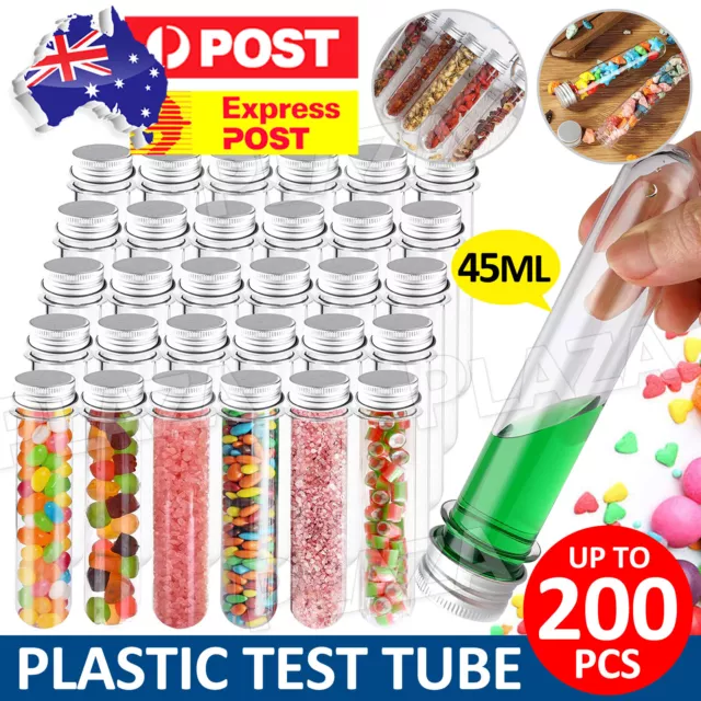 50-200x Clear Flat Plastic Test Tubes with Screw Caps for Wedding Party Decor