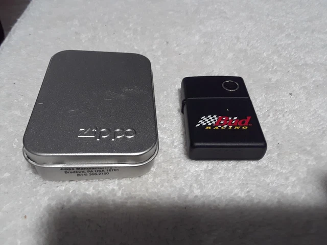 ZIPPO Black Matte  BUDWEISER "BUD RACING" LIGHTER IN ZIPPO TIN