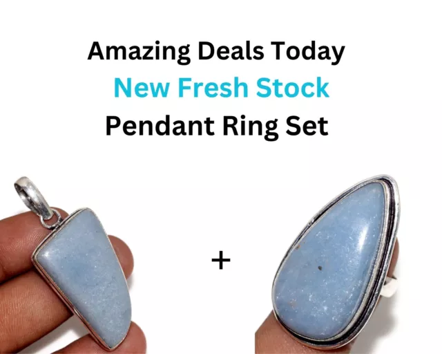 Angelite New Fresh Stock Pendant Ring Combo Set 2|7" AU u618