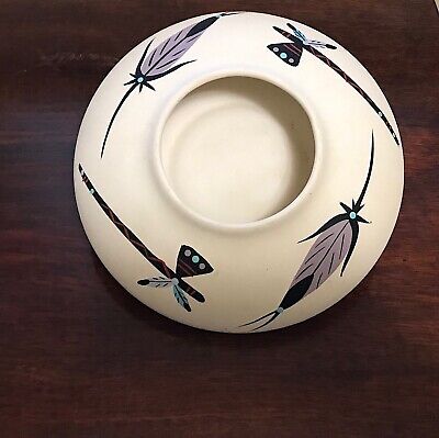 Native American South Western Art Pottery Bowl with Hand Painted Tomahawk Motif
