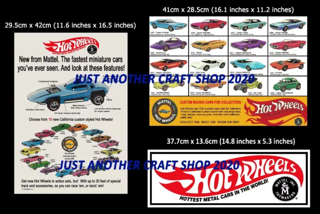 Hot Wheels Redline 1968 Set Mit 3 Hochwertig Poster Werbung Shop Zeichen Flyer