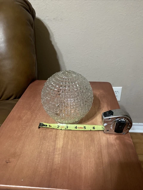 Vtg Diamond Cut Clear Glass Ceiling Light Globe Shade 6" Diameter 3.25” Fitter
