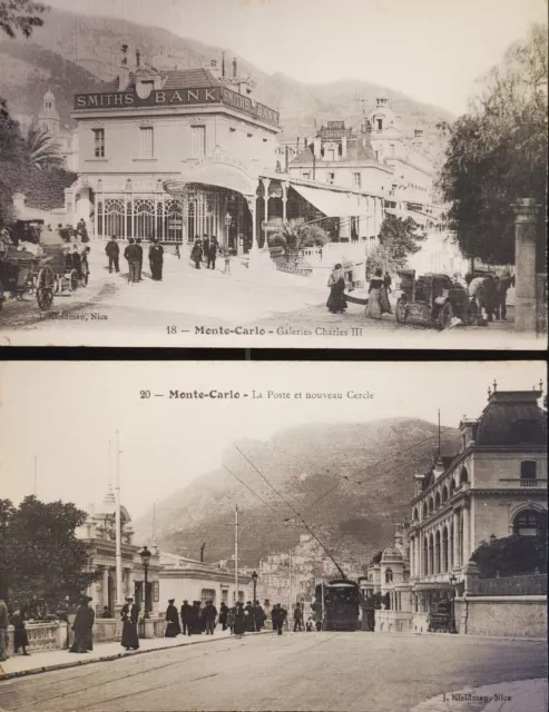 CPA X 3 Monte Carlo Monaco La poste et nouveau cercle Galerie Charles vers 1900