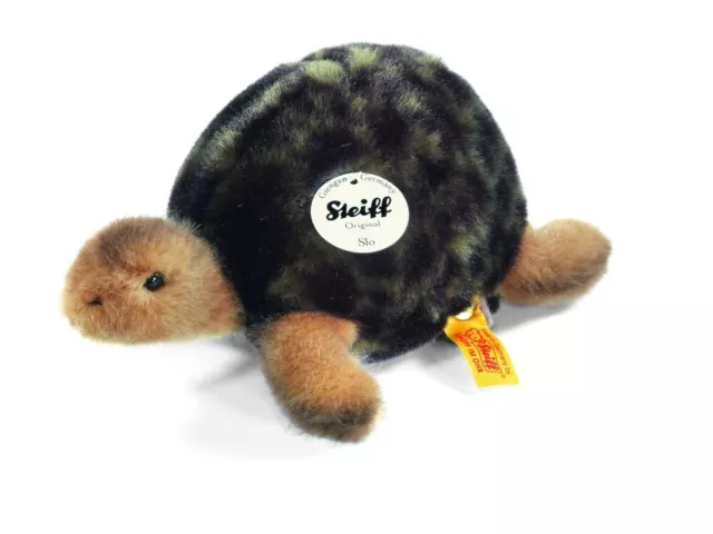 New Steiff Germany Slo Stuffed Green & Tan Turtle 068485