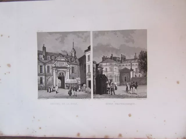 Gravure 1839 Paris Hopital De La Pitié Et École Polytechnique