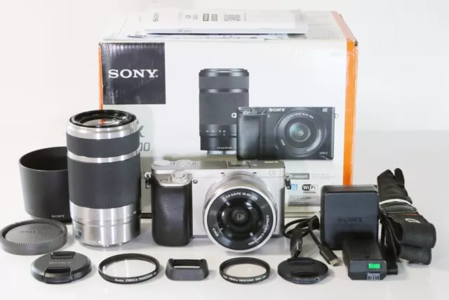 [Mint in ] Sony Alpha a6000 Mirrorless Camera Silver + E 16-50mm + 55-210mm A619