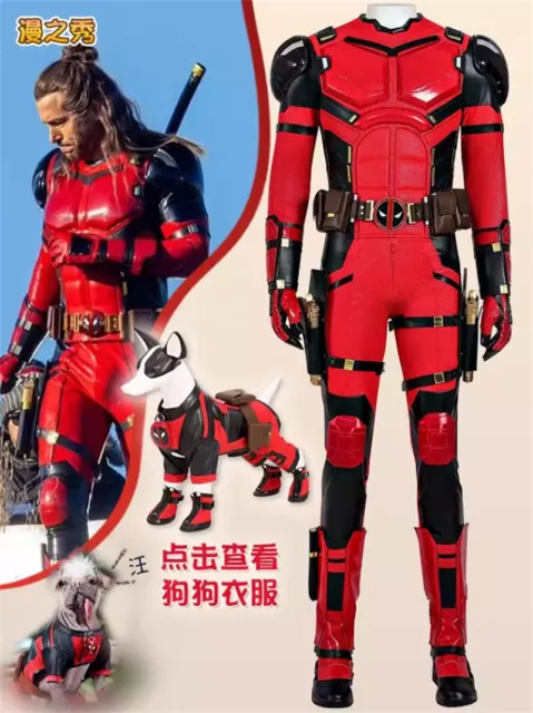 Deadpool 3 Halloween Costume Bodysuit Outfit Cosplay Jumpsuit Suit+Dog Clothing