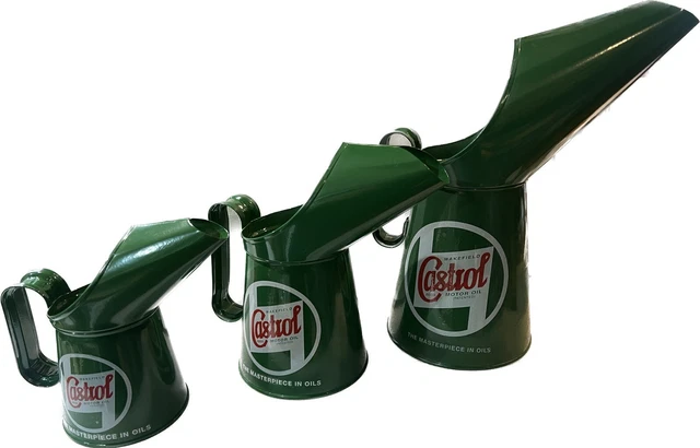Garage Castrol Classic  Oil Jugs set of 3 Tin Oil Pourer Pouring Cans Genuine