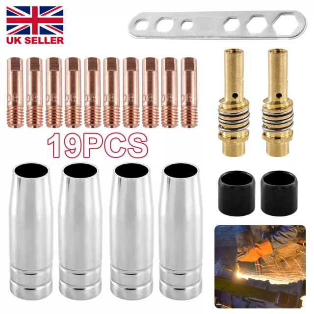 19PCS M6 Torch Welder Contact Tips Holder Gas Nozzle For Welding MIG/MAG MB-15AK