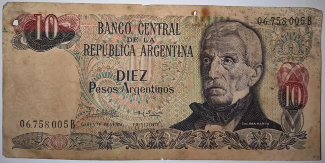 10 Pesos Argentinos, Banco Central De La Republica Argentina Diez See Listing